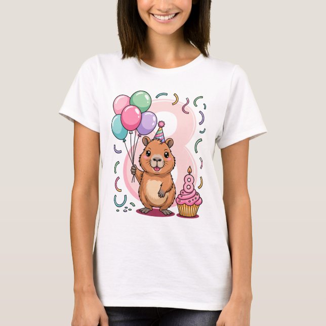 Camiseta Capybara Shirt for Girls 8 Birthday Party Fun (Frente)
