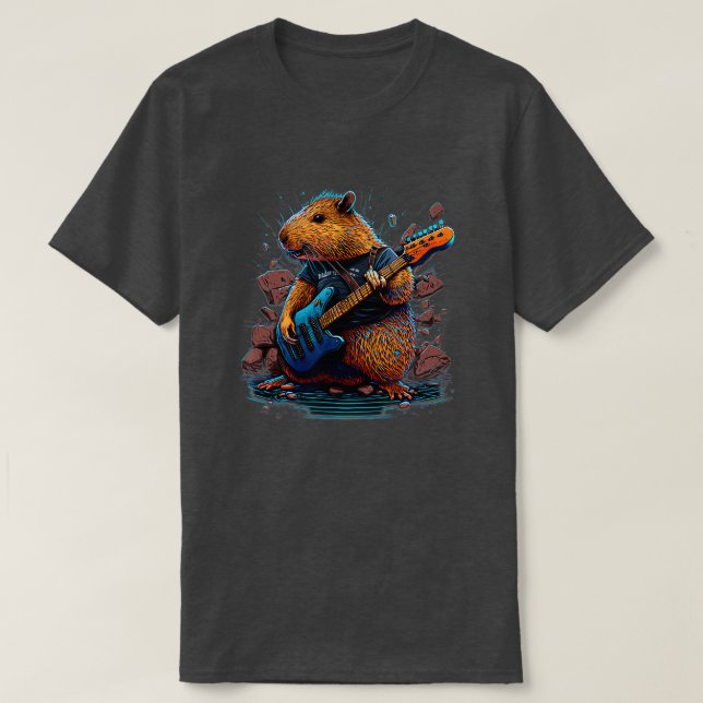 Camiseta Capybara Tocando Violão Elétrica 4 (Frente do Design)
