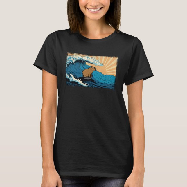 Camiseta Capybara Wave  Capibara Gnawer Beach Surfing (Frente)