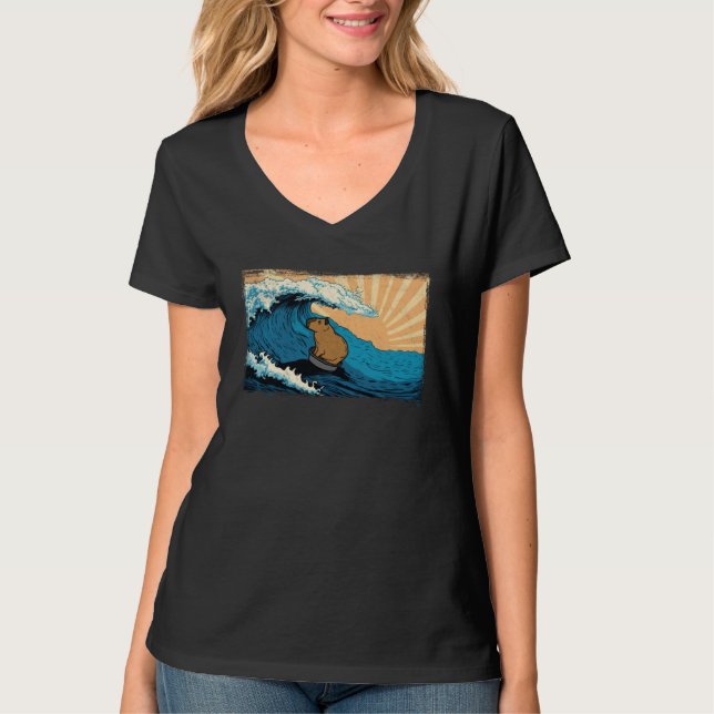 Camiseta Capybara Wave  Capibara Surfing Beach Vacation (Frente)