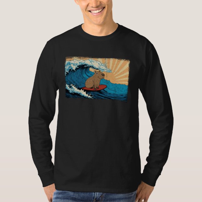 Camiseta Capybara Wave  Surfboard Surfer Capibara Animal (Frente)