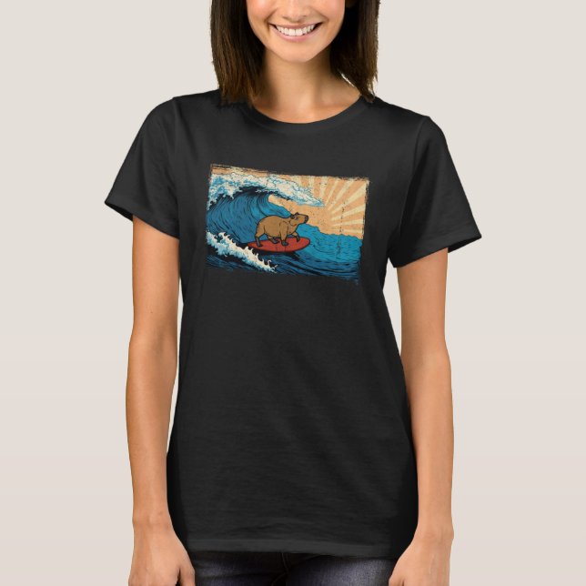 Camiseta Capybara Wave  Surfing Capibara Animal (Frente)