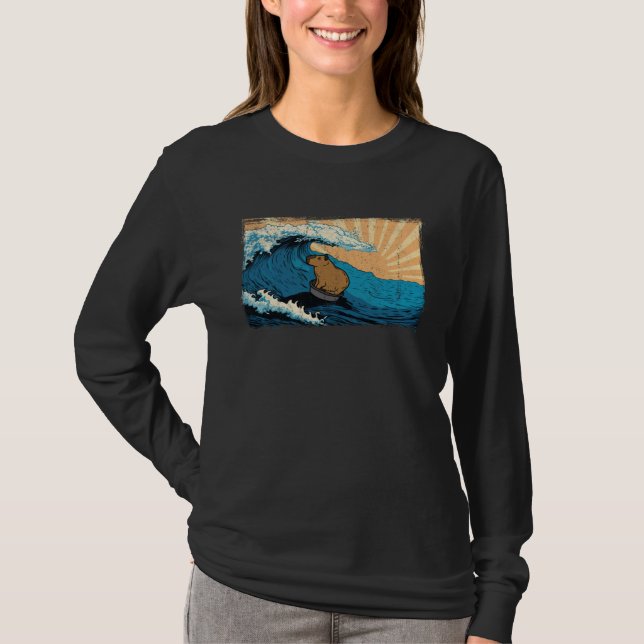 Camiseta Capybara Wave  Surfing Surfer Capibara Graphic (Frente)