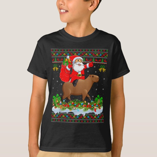 Camiseta Capybara Xmas Pajamas Ugly Santa Riding Capybara C (Frente)