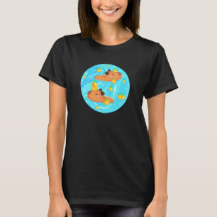 Camiseta Capybaras Em Água Com Laranjas