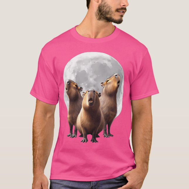 Camiseta Capybaras Howling Na Lua Funny Capybara (Frente)