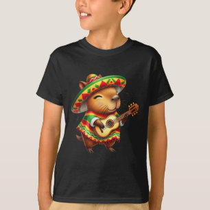 Camiseta Capybyra Sombrero Guitar Cinco De Mayo Kid Mexican