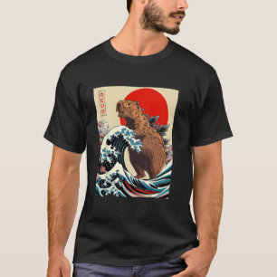 Camiseta Capyzilla Capybara Japonês Art Retro Rodent Funny