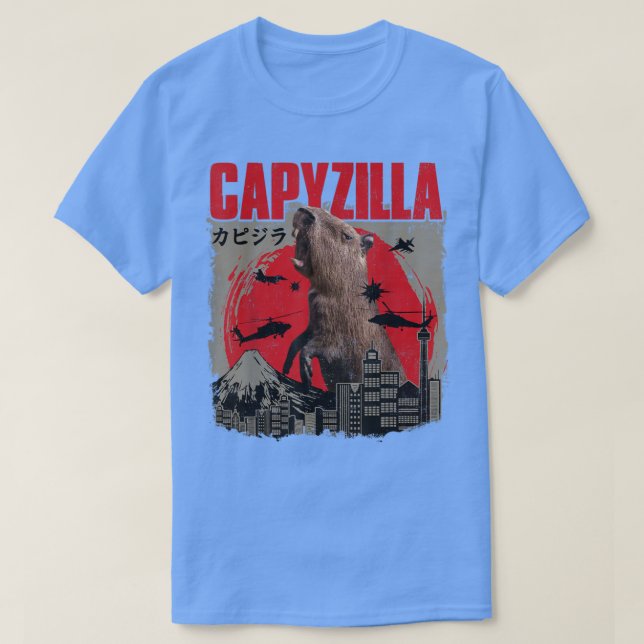 Camiseta Capyzilla Funny Cuide Capybara Art Sunset Japonês (Frente do Design)