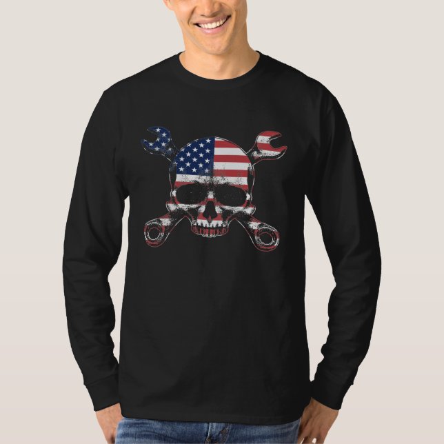 Camiseta Car Mechanic USA Flag Wrench Garage (Frente)