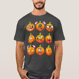 Camiseta Cara de abóbora Emoticon Figurino de Halloween par
