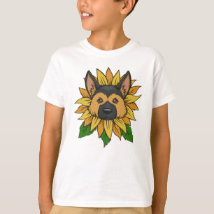 Camiseta Cara de cachorro alemão fofo em um girassol