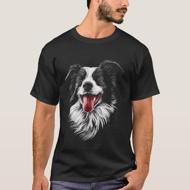 Camiseta Cara de Cachorro Engraçado Border Collie (Frente)