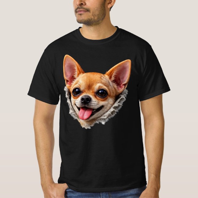 Camiseta Cara de Chihuahua Engraçada Design 3D – Meme de Ca (Frente)