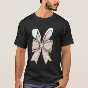 Camiseta Cara de Coelho de Páscoa Fofa Laço Coquete Dia de