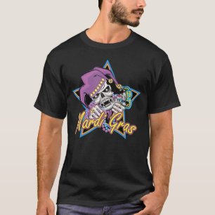 Camiseta Cara de crânio Mardi Gras Noal Jester Hat Mascara