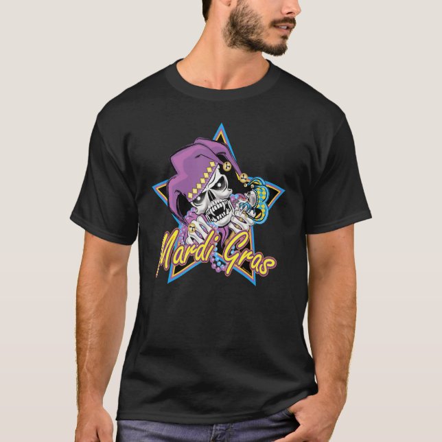 Camiseta Cara de crânio Mardi Gras Noal Jester Mascarada E (Frente)
