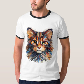 Camiseta Cara de Gato Colorida Abstrata | Feli Art