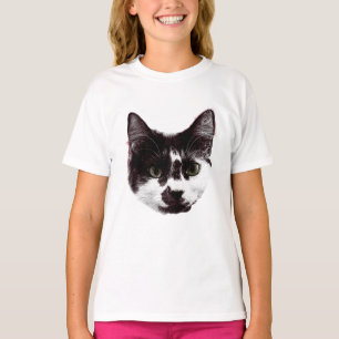Camiseta Cara de Gato Preto e Branco em Negrito Gráfico