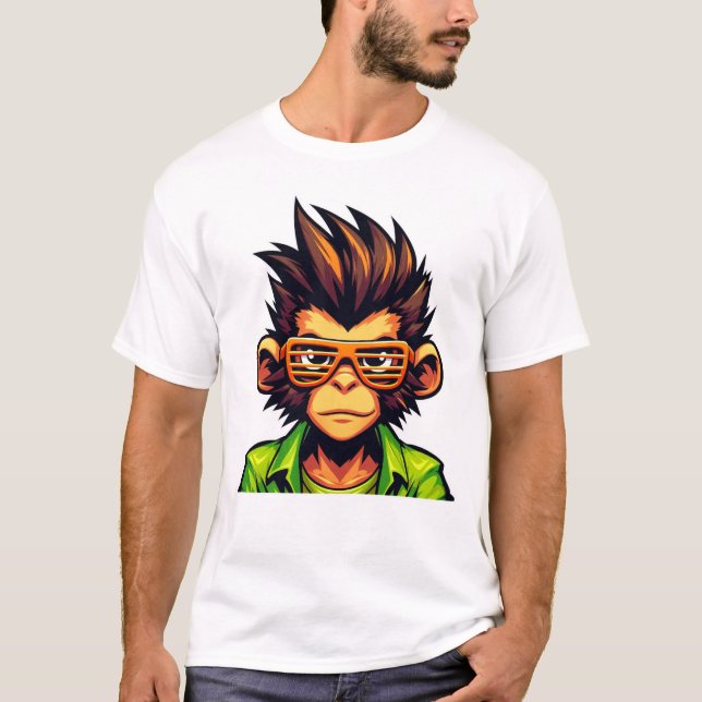 Camiseta Cara de Macaco de Desenho com Cabelo Puntudo (Frente)
