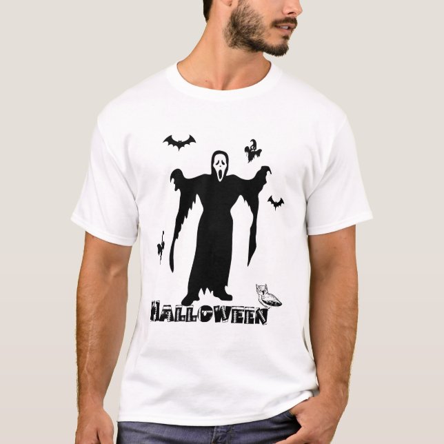 Camiseta Cara De Morte Assustadora Do Halloween, Fantasmas  (Frente)