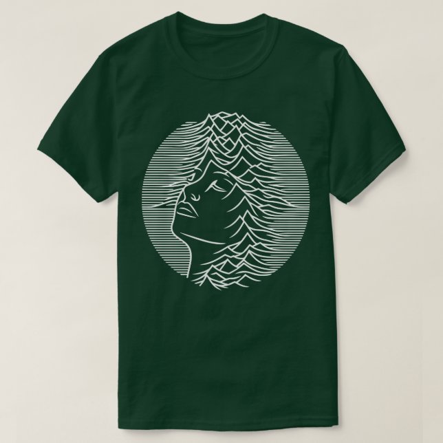 Camiseta cara de mulher com ondas geométricas (Frente do Design)