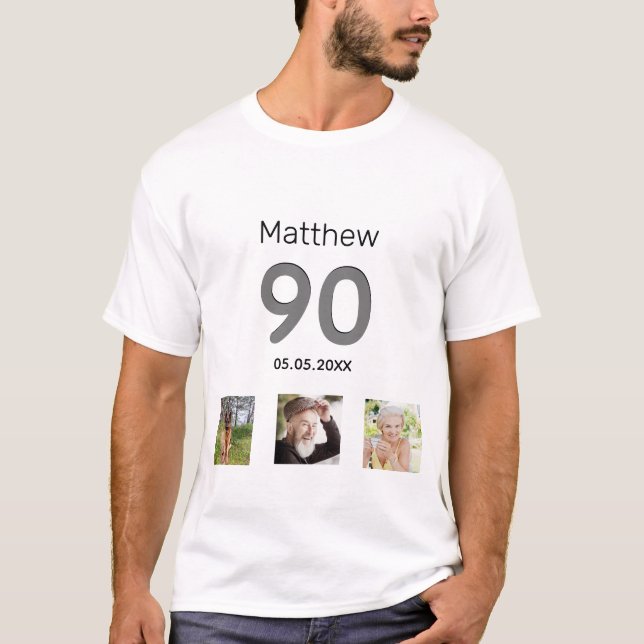 Camiseta cara de nome de foto personalizado de 90 aniversár (Frente)