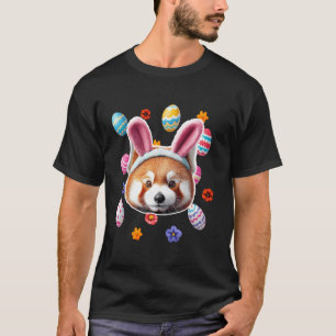 Camiseta Cara de Panda Vermelho Fofa Com Orelhas de Coelho