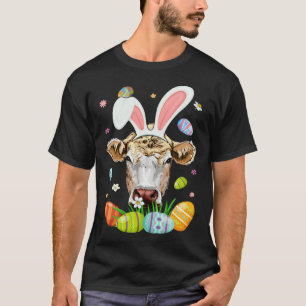 Camiseta Cara de Vaca Fofa Com Orelhas de Coelho Ovos Color