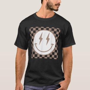 Camiseta Cara Feliz Retro Xadrez Distressed Sorriso