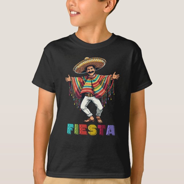 Camiseta Cara Mexicana Em Poncho Dançando Fiesta Cinco De M (Frente)