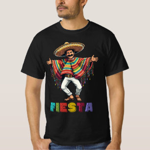 Camiseta Cara Mexicana Em Poncho Dançando Fiesta Cinco De M