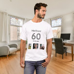 Camiseta cara personalizada de fotografia monograma de 60 a<br><div class="desc">Para um aniversário de 60 anos como presente ou para a festa. Uma colagem de 3 fotos de seus amigos,  família,  interesse ou animais de estimação. Personalize e adicione seu nome,  60 anos e uma data. Data de nascimento ou data da festa de aniversário. Cinza e texto a preto.</div>