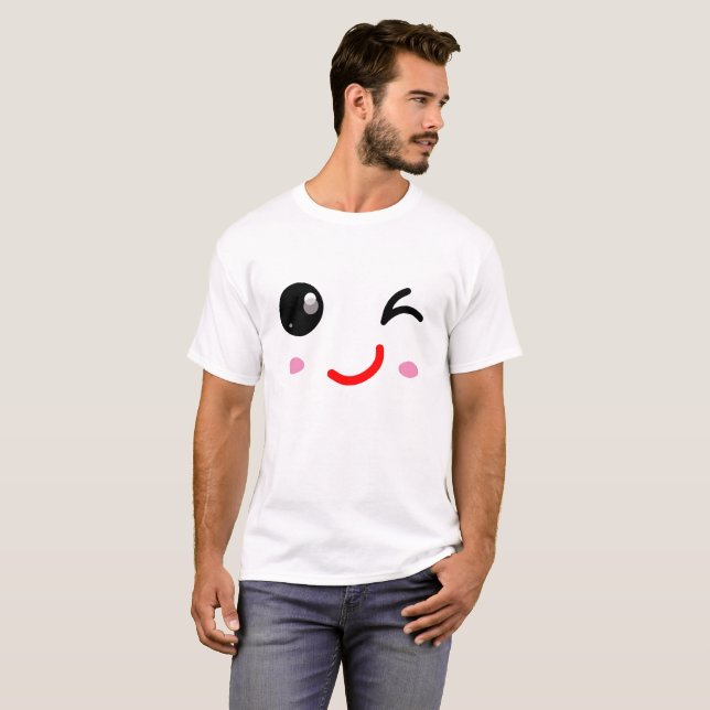 Camiseta Cara piscando, sorriso Piscar os olhos (Frente Completa)
