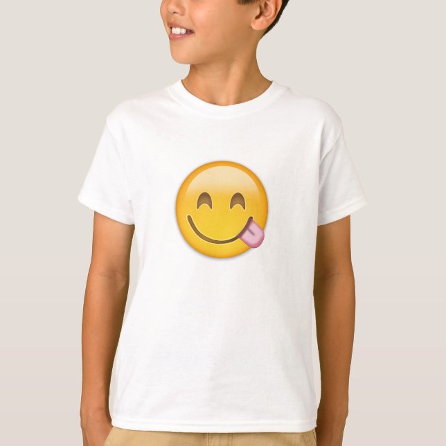 Camiseta Cara que Savouring a comida deliciosa Emoji (Frente)