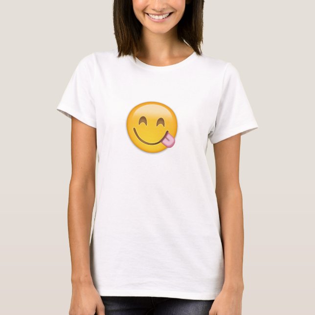 Camiseta Cara que Savouring a comida deliciosa Emoji (Frente)