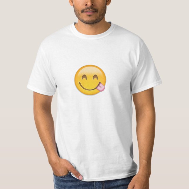 Camiseta Cara que Savouring a comida deliciosa Emoji (Frente)