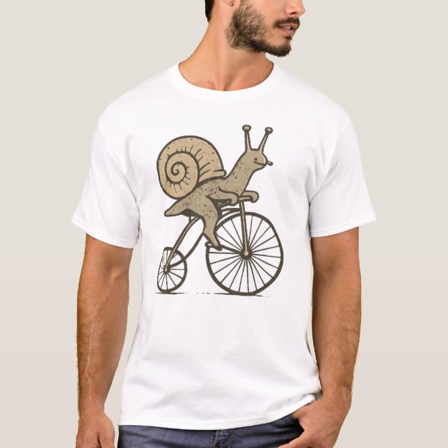 Camiseta Caracol Engraçado em uma Bicicleta (Frente)