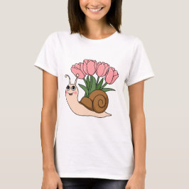 Camiseta Caracol Fofo com Tulipas Desenho de Jardim de Prim