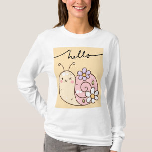 Camiseta Caracol "Olá" Camisa-T de mulher de longa Capa