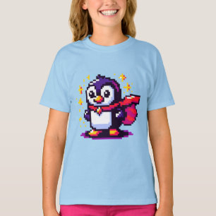 Camiseta Caracter de Arte em Pixel Cute do Super-herói Peng