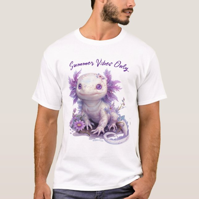 Camiseta Caractere Axolotl Adorável com Design de texto de  (Frente)