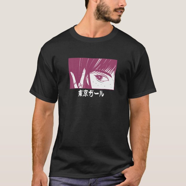 Camiseta Caractere de animação japonês Lofi Tokio Girl - Ja (Frente)