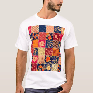 Camiseta Caractere de patch: Combinação Floral e Geométrica