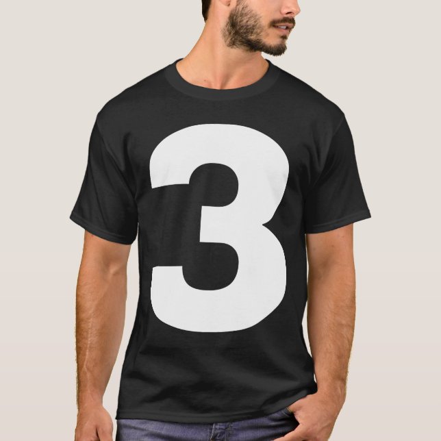 Camiseta Caractere de Símbolo de Fonte Grande Número Três (Frente)