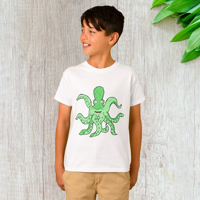Camiseta Caractere Octopus Verde Quirky Sea Monster (Criador carregado)