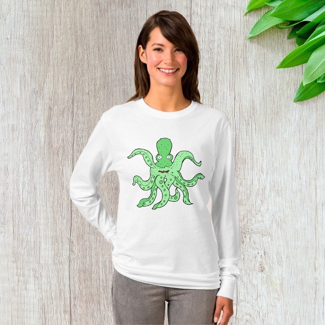 Camiseta Caractere Octopus Verde Quirky Sea Monster (Criador carregado)