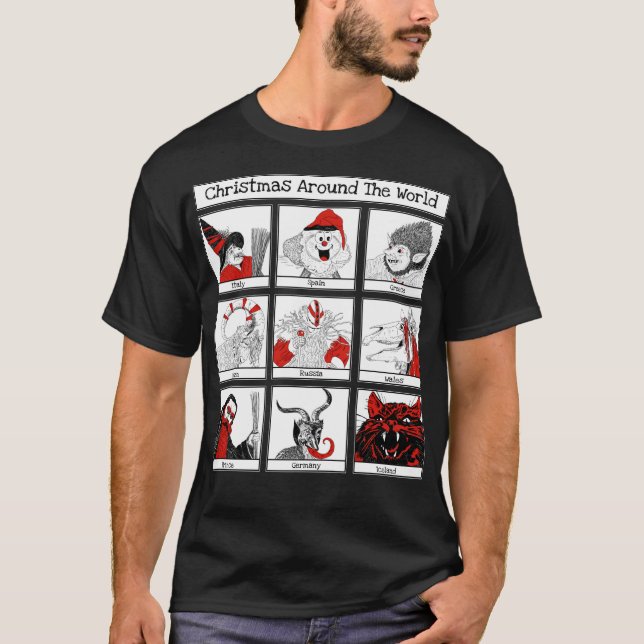 Camiseta Caracteres De Natal À Volta Da Ilustração Mundial (Frente)