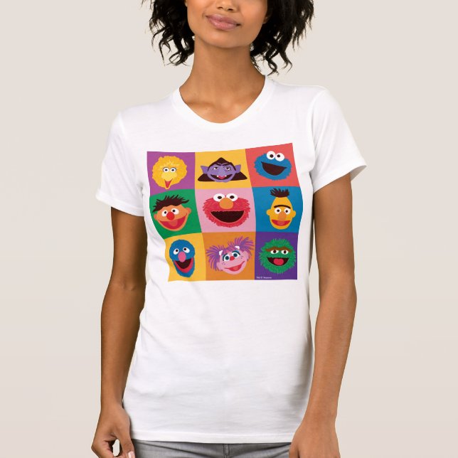 Camiseta Caracteres de Rua Sésamo | Grelha de blocos de cor (Frente)