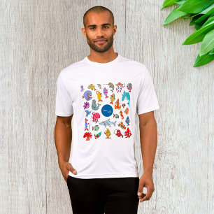 Camiseta Caracteres oceânicos Coloridos de Animais do Mar